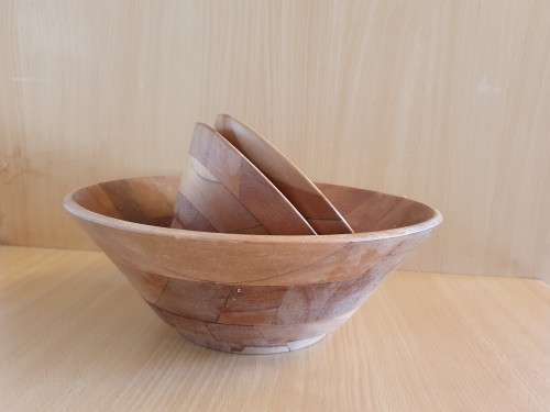 Set of 3 Round Wooden Salad Bowls