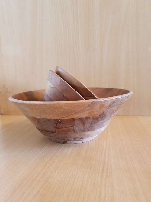 Set of 3 Round Wooden Salad Bowls