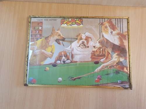 Vintage Mirror - Dogs Playing Pool - 37cm x 26cm