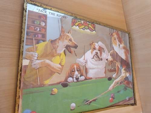 Vintage Mirror - Dogs Playing Pool - 37cm x 26cm