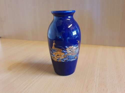 Small Cobalt Blue Oriental Style Vase (height 10cm width 6cm)