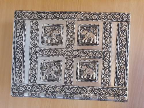 Traditional Rajasthani White Metal Jewellery Box - Elephant Pattern