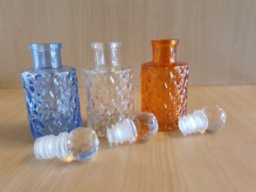 Set of 3 Small Glass Bottles - height 10cm. width 5cm