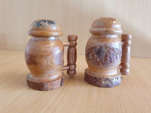 Set of 2 - Wooden Tankard/Beer Mug Salt & Pepper Shakers