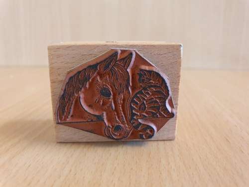 Cat & Horse Wooden Rubber Stamp - 5cm x 4cm