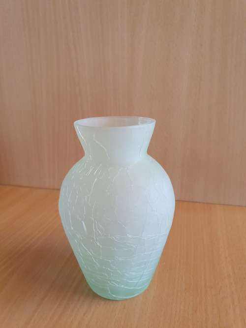 Green Crackled Glass Vase - height 13cm