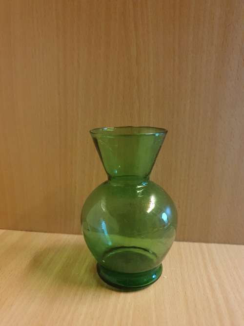 Small Green Glass Vase - height 11cm. width 7cm