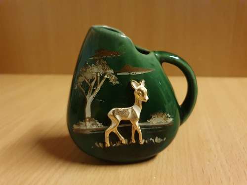 Small Vintage Green Ceramic Jug/Vase - height 8cm. width 8cm