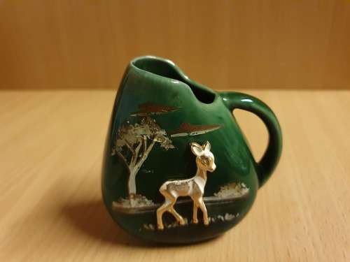 Small Vintage Green Ceramic Jug/Vase - height 8cm. width 8cm