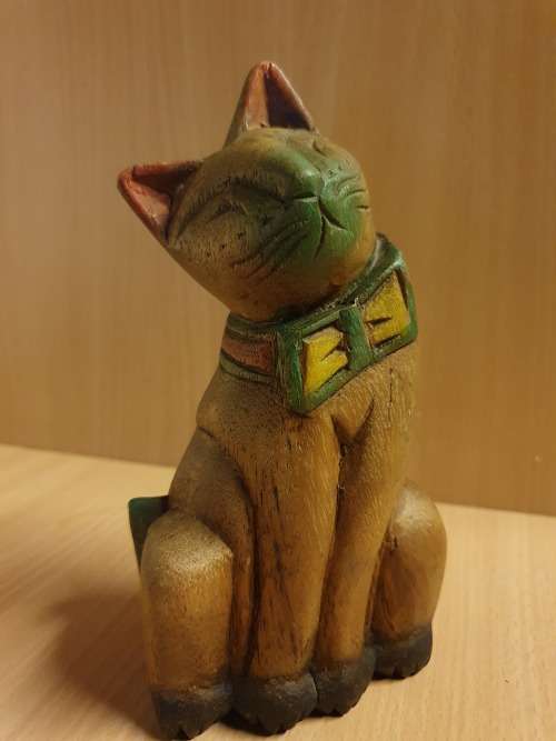 Wooden Cat Figurine - height 17cm. width 10cm