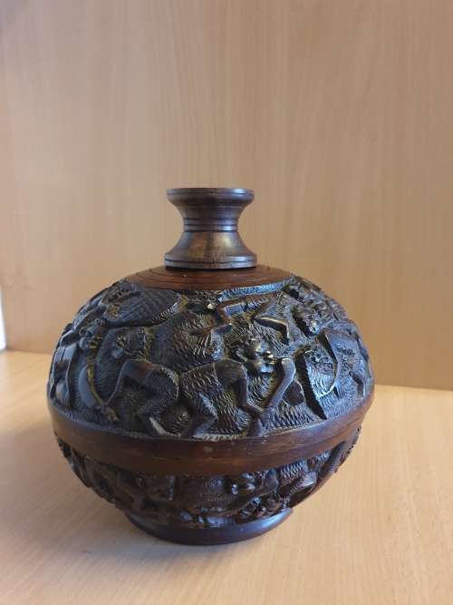 Round Carved Wooden Bowl - height 22cm. width 25cm