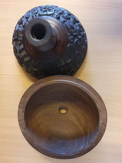 Round Carved Wooden Bowl - height 22cm. width 25cm