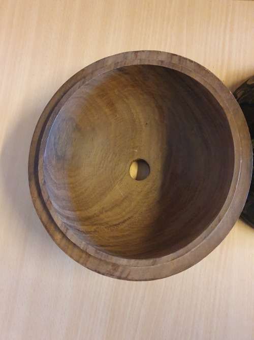 Round Carved Wooden Bowl - height 22cm. width 25cm