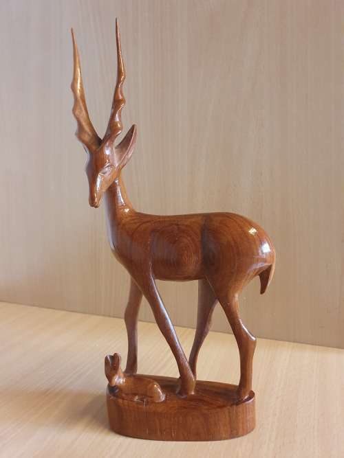 Wooden Impala Mother &  Baby Figurine - height 30cm. width 13cm