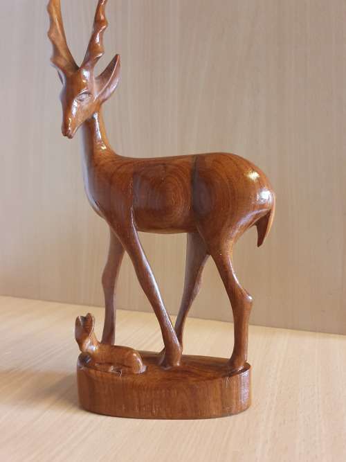 Wooden Impala Mother &  Baby Figurine - height 30cm. width 13cm