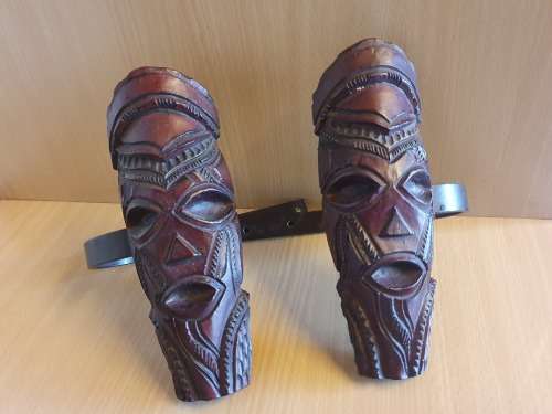 Set of 2 Carved Wooden Mask Curtain Tie Back -