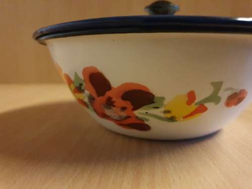 Round Floral Lidded Enamel Bowl