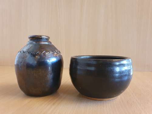 Set of 2 Pottery - Small Vase & Bowl