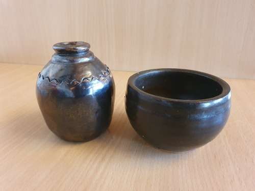 Set of 2 Pottery - Small Vase & Bowl