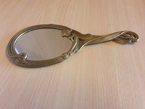 Vintage Brass Art Nouveau Handheld Vanity Mirror