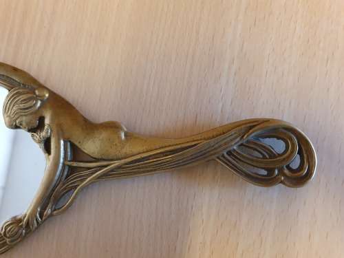 Vintage Brass Art Nouveau Handheld Vanity Mirror
