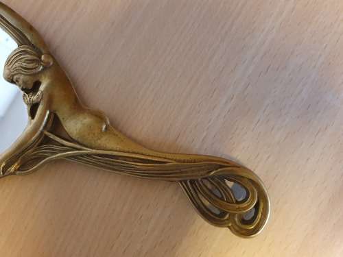 Vintage Brass Art Nouveau Handheld Vanity Mirror