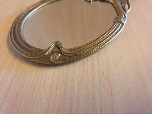 Vintage Brass Art Nouveau Handheld Vanity Mirror