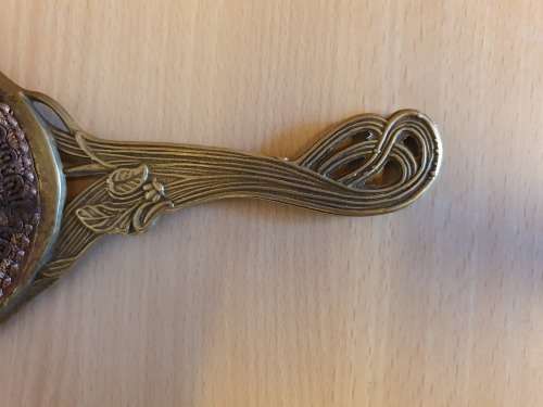 Vintage Brass Art Nouveau Handheld Vanity Mirror