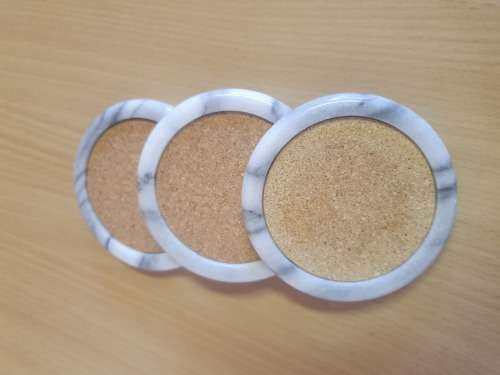 Set of 3 Round Stoneware and Cork Coasters - width 9cm