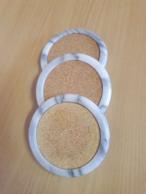 Set of 3 Round Stoneware and Cork Coasters - width 9cm