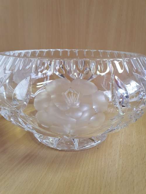 Vintage Large Round Cut Glass Bowl - width 21cm. height 12cm