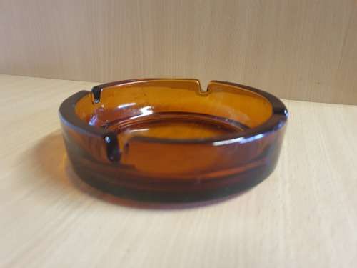 Vintage Round Amber Glass Ashtray - width 14cm