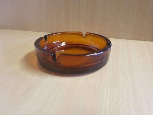 Vintage Round Amber Glass Ashtray - width 14cm