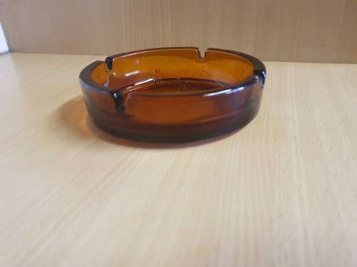 Vintage Round Amber Glass Ashtray - width 14cm