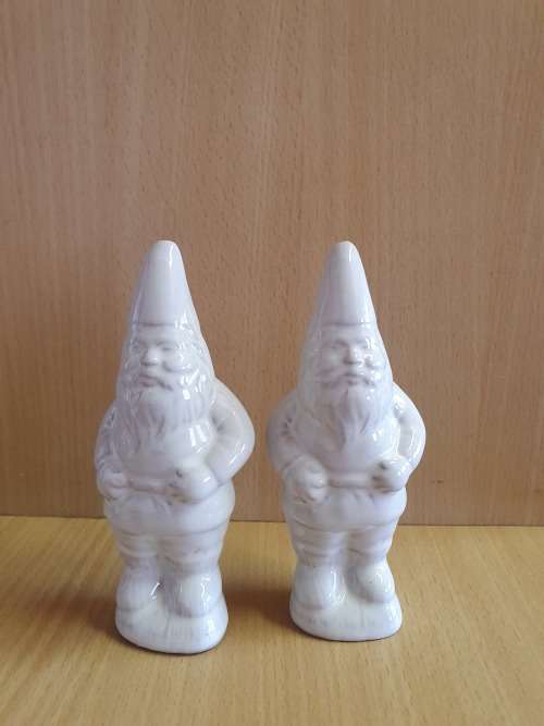 Set of 2 White Ceramic Dwarf Shape Salt & Pepper Shakers