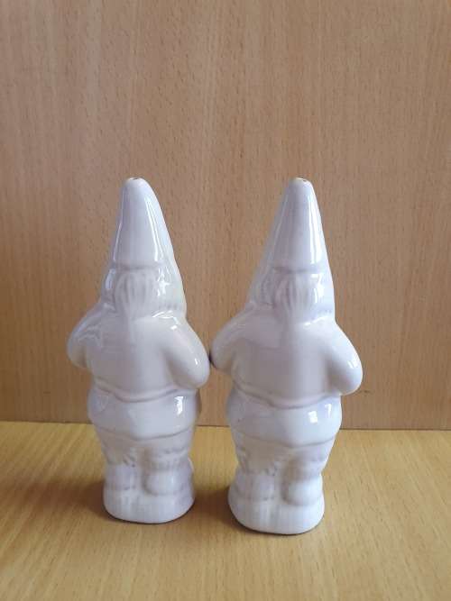 Set of 2 White Ceramic Dwarf Shape Salt & Pepper Shakers