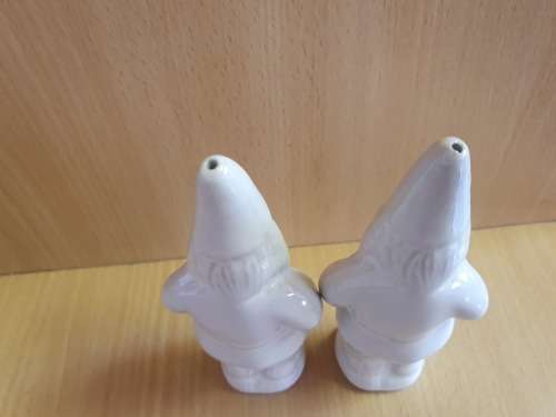 Set of 2 White Ceramic Dwarf Shape Salt & Pepper Shakers