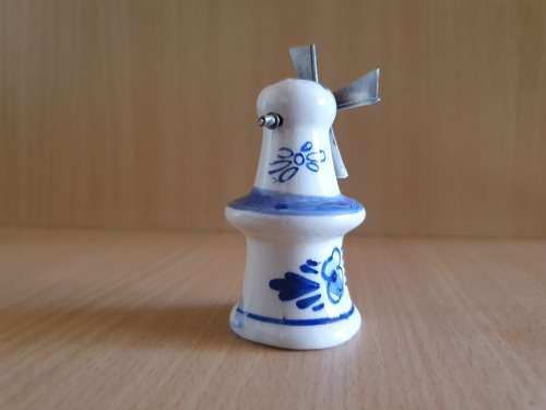 Small Blue & White Windmill Shape Salt Shaker