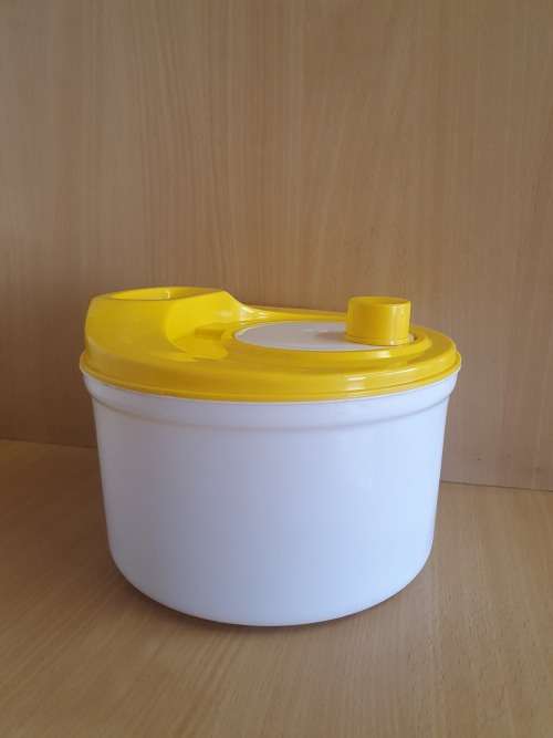 Yellow & White Plastic Salad Spinner