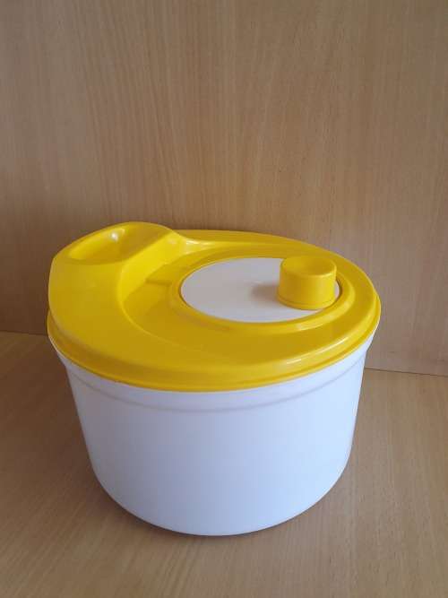 Yellow & White Plastic Salad Spinner