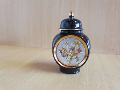 Small Black Lidded Porcelain Jar - Made in Japan (height 8cm. width 7cm)