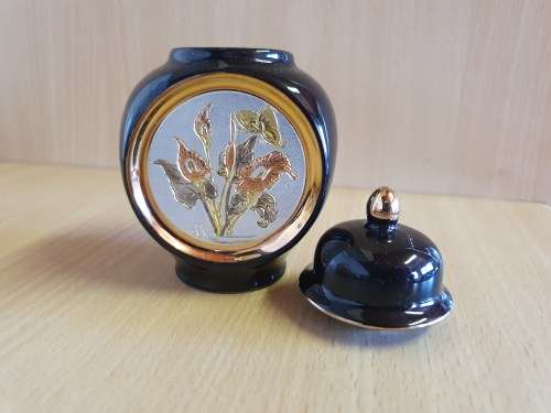 Small Black Lidded Porcelain Jar - Made in Japan (height 8cm. width 7cm)