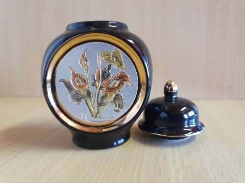 Small Black Lidded Porcelain Jar - Made in Japan (height 8cm. width 7cm)
