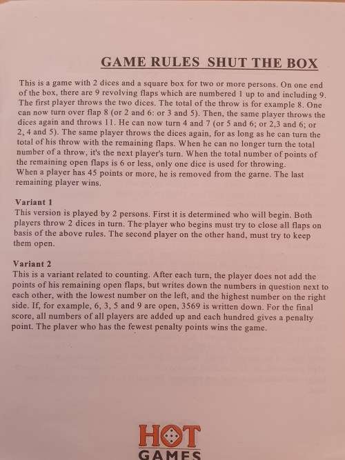 Shut the Box Wooden Dice Game