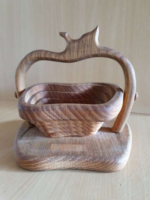 Vintage Wooden Apple Shape Collapsible Bowl