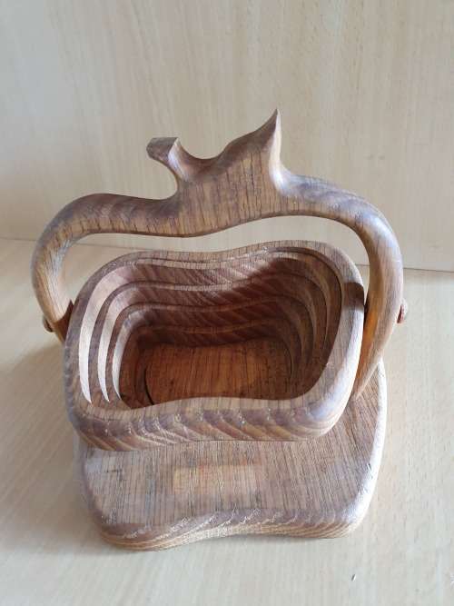 Vintage Wooden Apple Shape Collapsible Bowl
