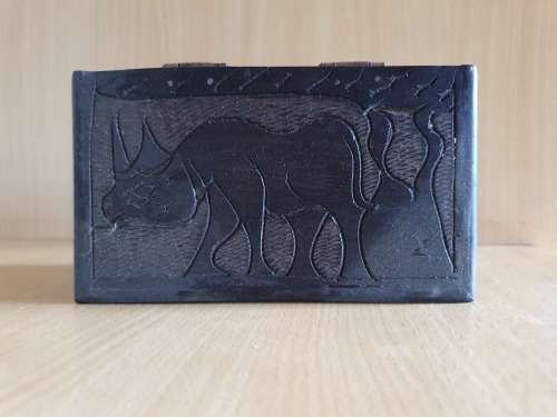 Wooden Box with Rhino Detail (15cm x 9cm. height 9cm)