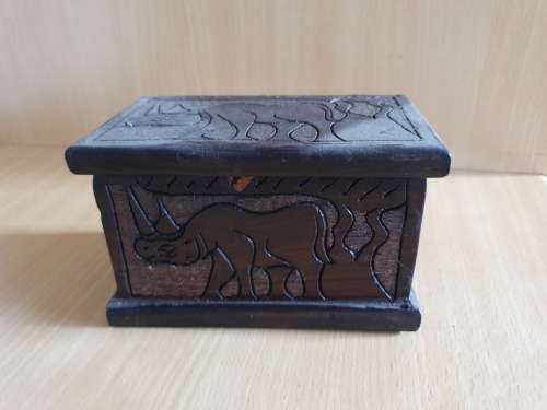 Wooden Box with Rhino Detail (15cm x 9cm. height 9cm)