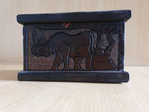 Wooden Box with Rhino Detail (15cm x 9cm. height 9cm)