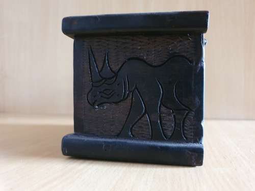 Wooden Box with Rhino Detail (15cm x 9cm. height 9cm)